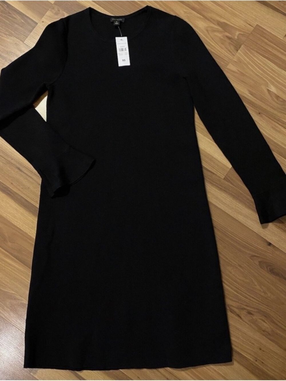 Ann Taylor Black Knit Fluted Sleeve Dress Medium - Picture 3 of 8